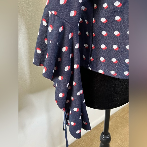 BCBGeneration mock turtleneck bell sleeves blue with polka dots sweater small - Picture 6 of 8